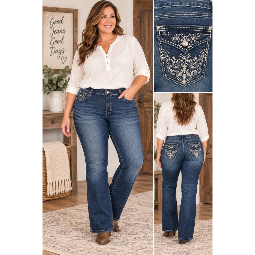 Cato Premium Women’s Plus 20W Bootcut Jeans Medium Wash Blue Stretch Mid Rise